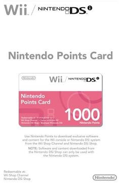 Wii, Nintendo Points Card 1000 Wii, Nintendo Points Card 1000