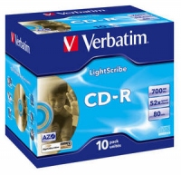 CD-R  Verbatim 700MB 10pcs Pack 52x JewelCase azo LightScrib ret