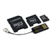 16GB microSD + 2 adapters (miniSD & full-size SD) + USB reader